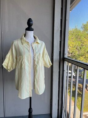 Sundry Butter Yellow Orange Striped Short Sleeve Shirt Cotton
